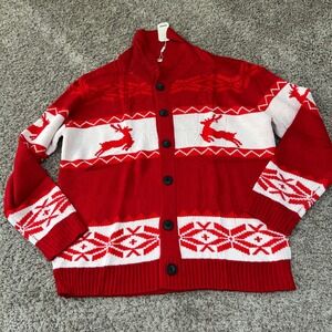 Coofandy Mens Christmas Cardigan Sweater Red White Reindeer Fair Isle XL NWT